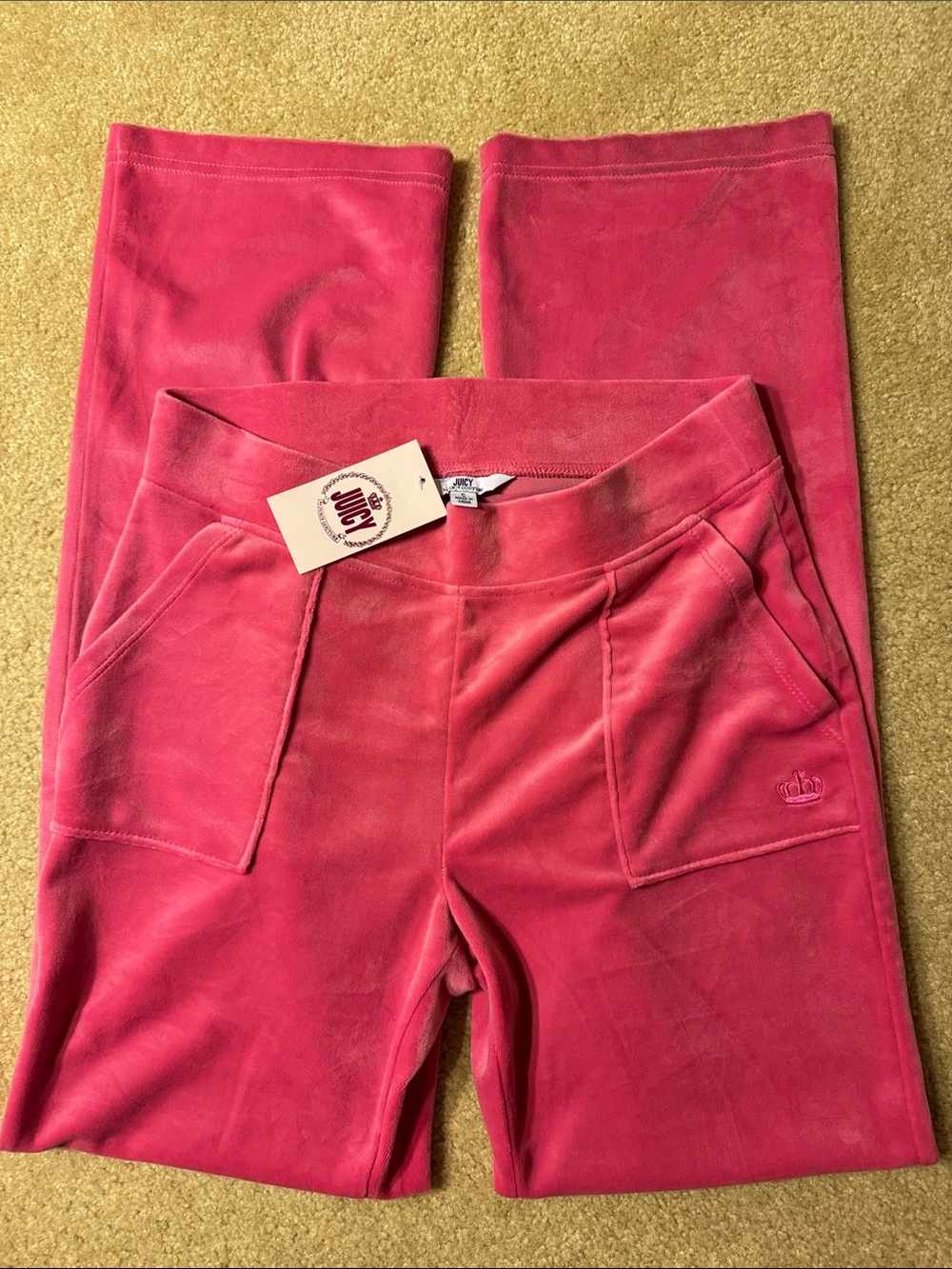 Juicy Couture Pink Velour Jogger Pants with Patch Pockets